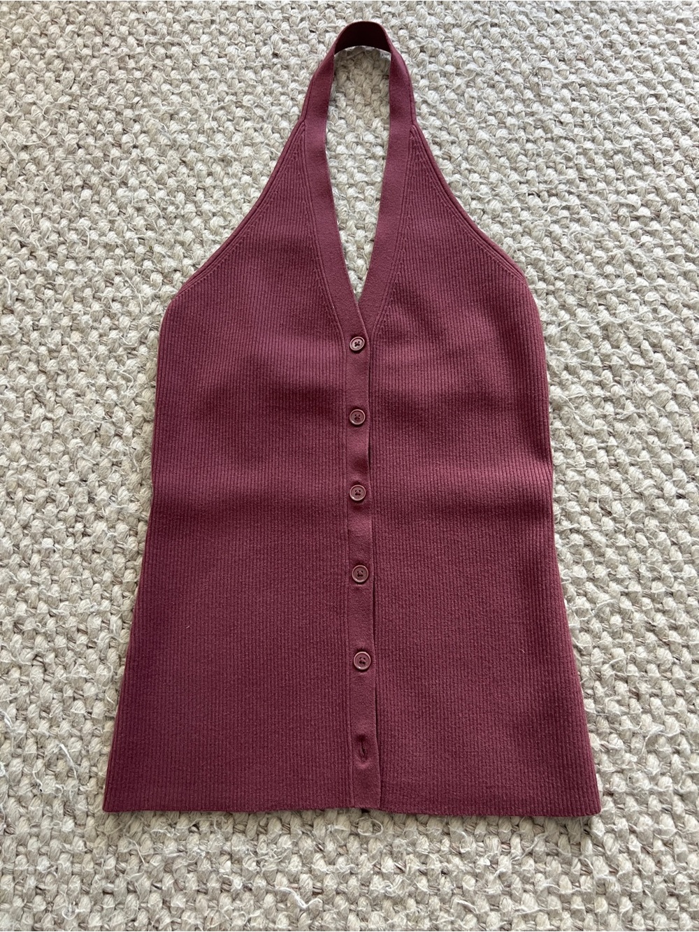 Women's Burgundy Halter Button-Front Knit Top - never worn